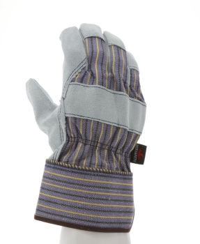 A Select Shoulder Leather Palm, 2.5" Cuff, Blue with Yellow Stripes